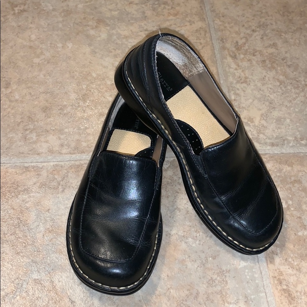 Size 7 leather black slip on shoes